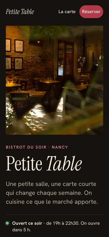 Démo d’un bistrot, sur téléphone