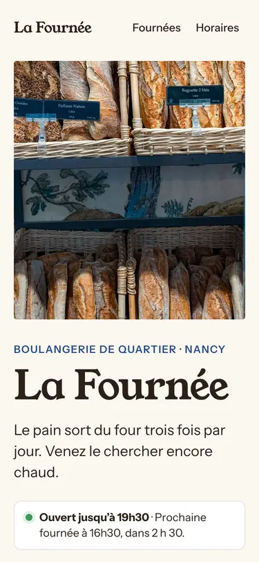 Démo d’une boulangerie, sur téléphone